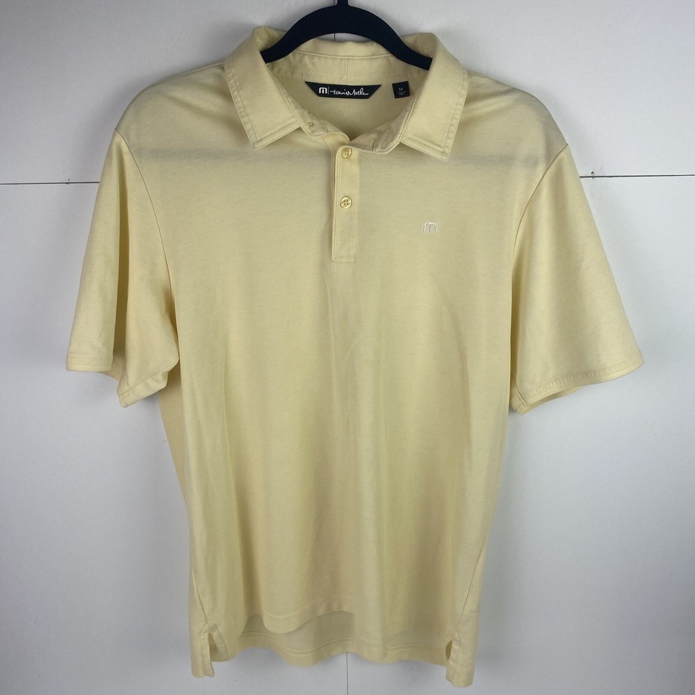 Travis Mathew Men's Medium Polo Shirt Yellow Logo Short Sleeve Pima Cotton Golf